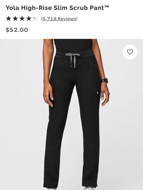 Figs Yola High-Rise Slim Straight-Leg Scrub Pants in Black with Gray Drawstring